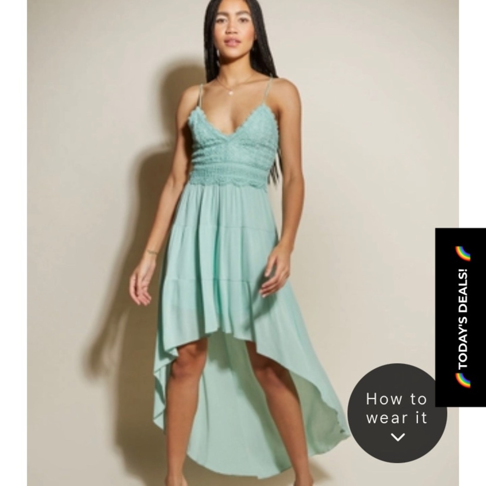 Light Green Crochet Tiered High Low Maxi Dress Rue 21 Large NWOT